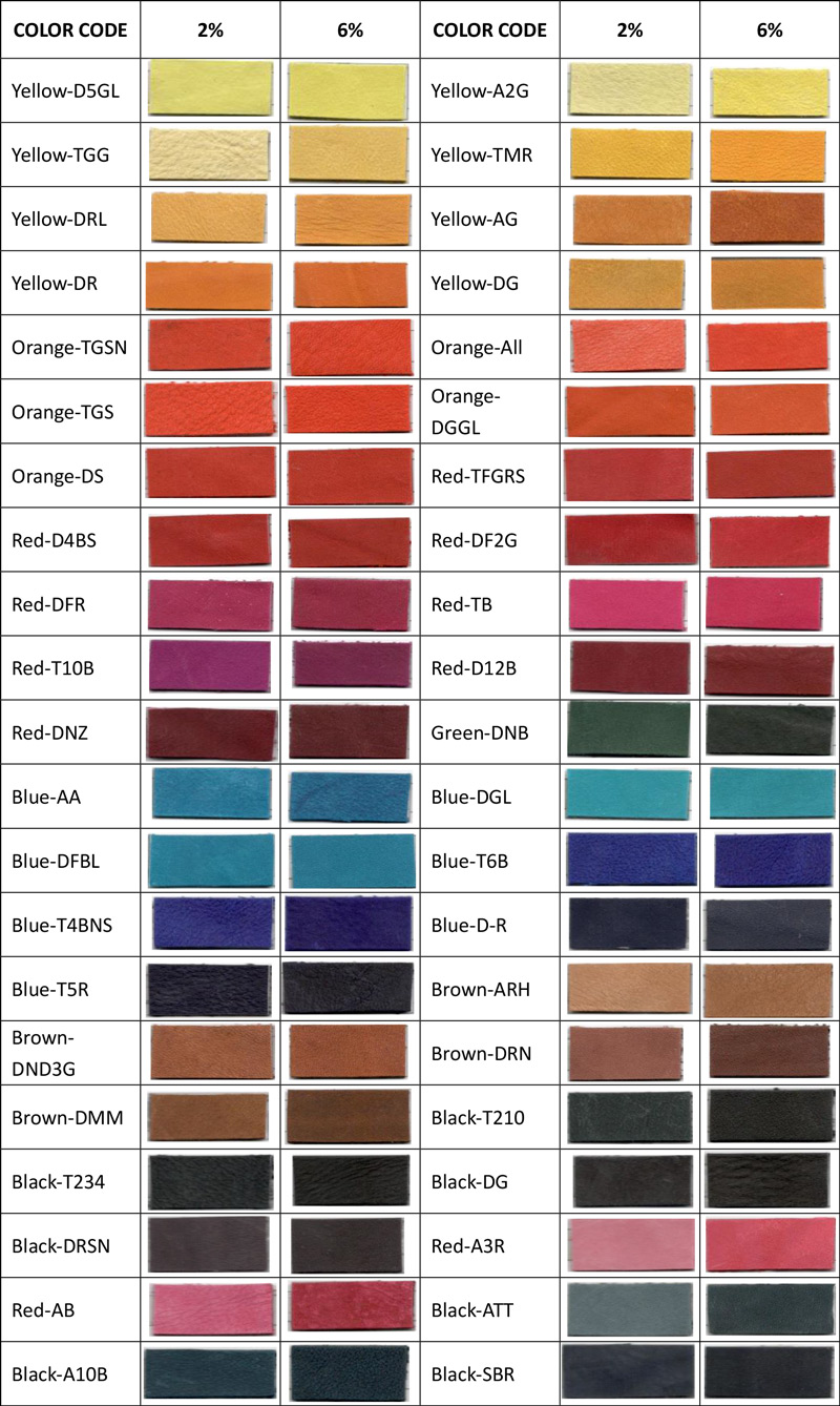 leather dye color code